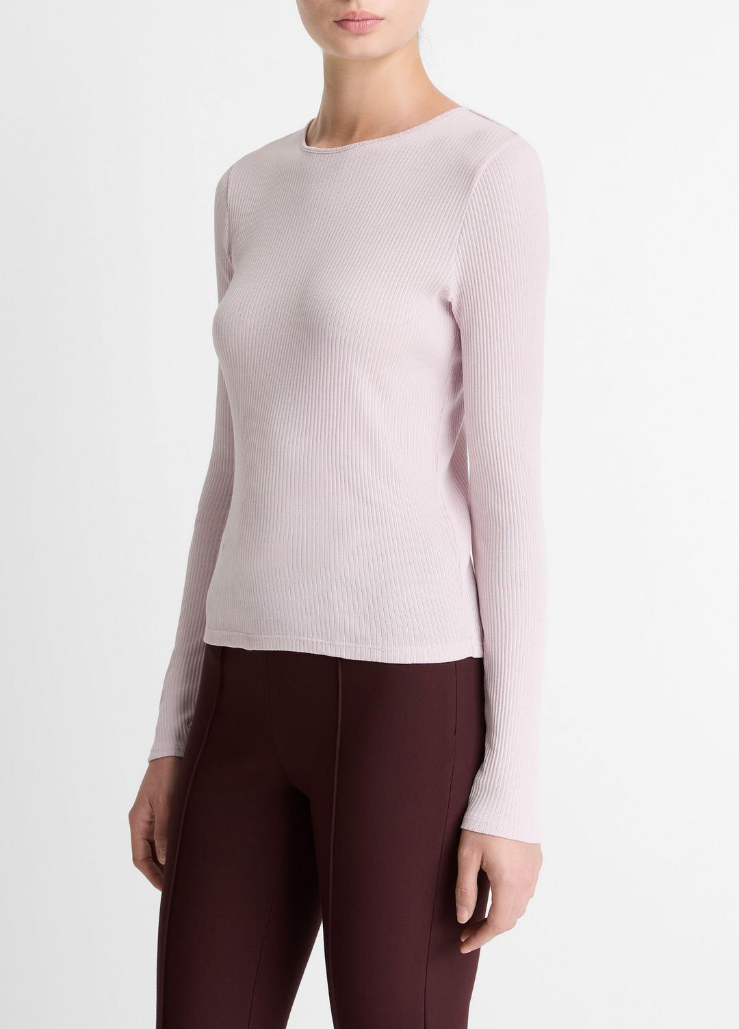 Ribbed Pima Cotton Long-Sleeve T-Shirt in Long Sleeve IRIS QUARTZ | VINCE Women