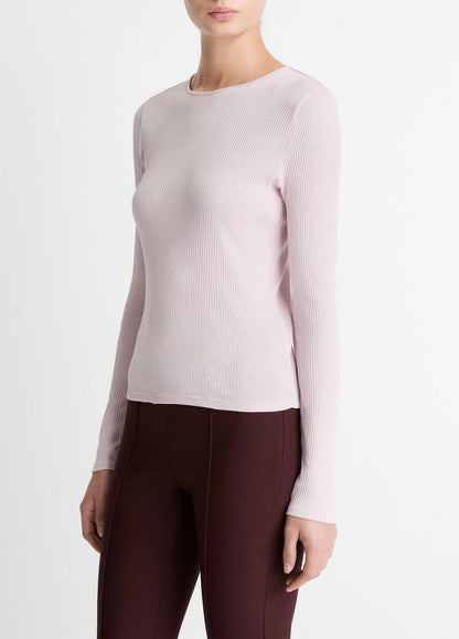 Ribbed Pima Cotton Long-Sleeve T-Shirt in Long Sleeve IRIS QUARTZ | VINCE Women