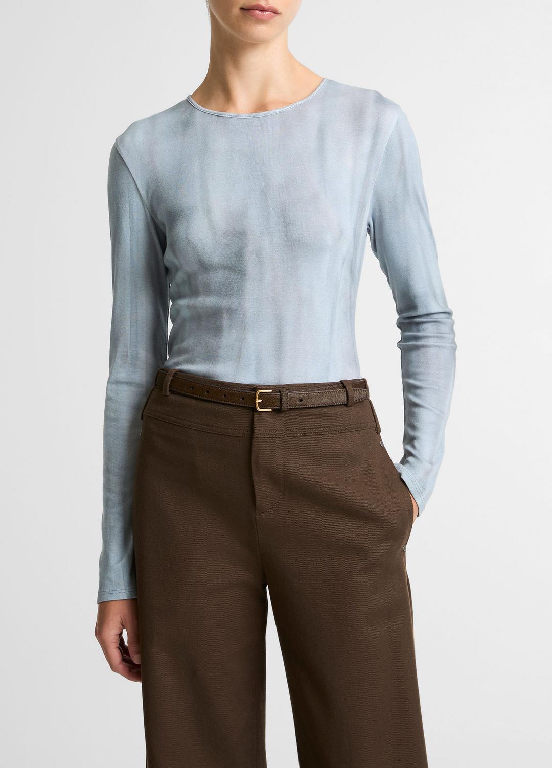 Washed Ombré Pima Cotton-Blend Long-Sleeve T-Shirt in Long Sleeve AZURA WASH | VINCE Women