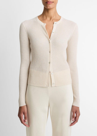 Ribbed Cashmere-Silk Cardigan in Cardigans WHITE SAND | VINCE Women