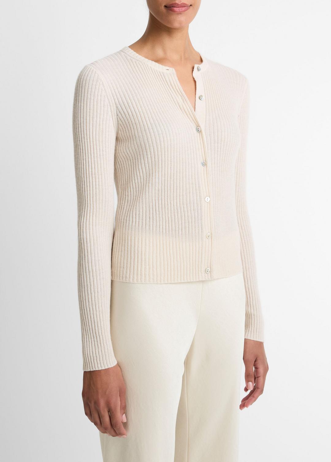 Ribbed Cashmere-Silk Cardigan in Cardigans WHITE SAND | VINCE Women