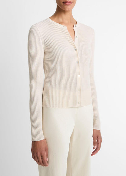 Ribbed Cashmere-Silk Cardigan in Cardigans WHITE SAND | VINCE Women
