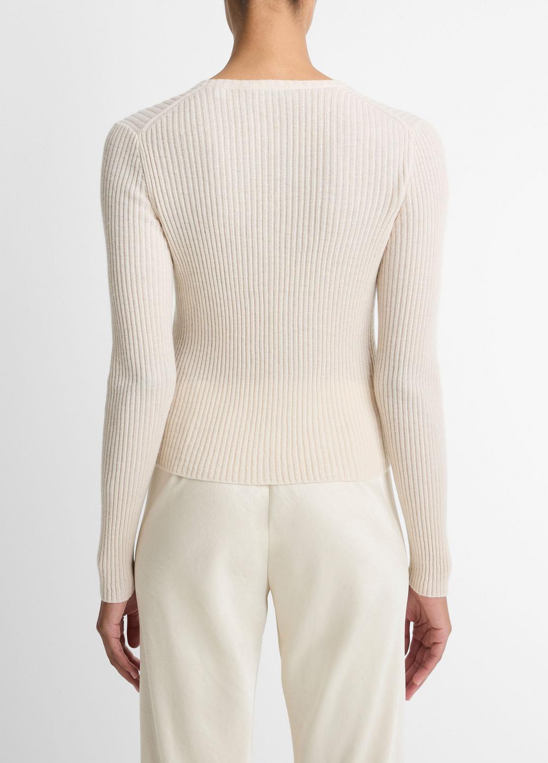 Ribbed Cashmere-Silk Cardigan in Cardigans WHITE SAND | VINCE Women