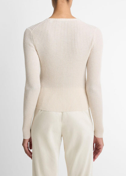 Ribbed Cashmere-Silk Cardigan in Cardigans WHITE SAND | VINCE Women