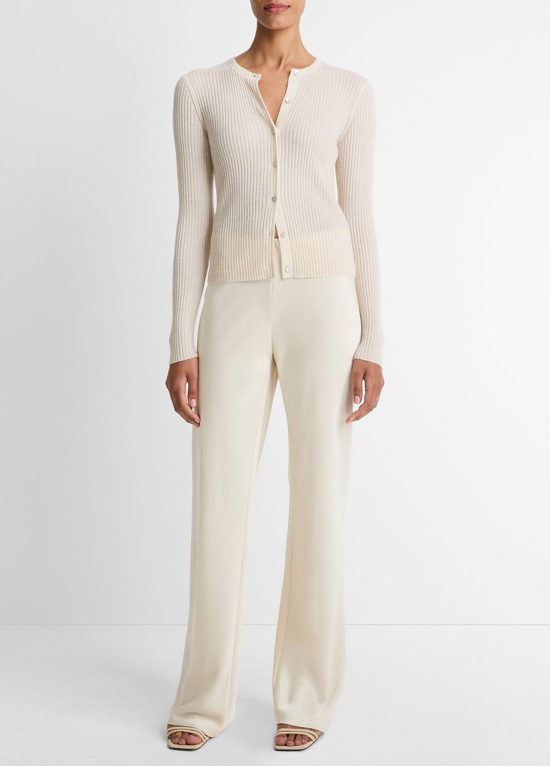 Ribbed Cashmere-Silk Cardigan in Cardigans WHITE SAND | VINCE Women