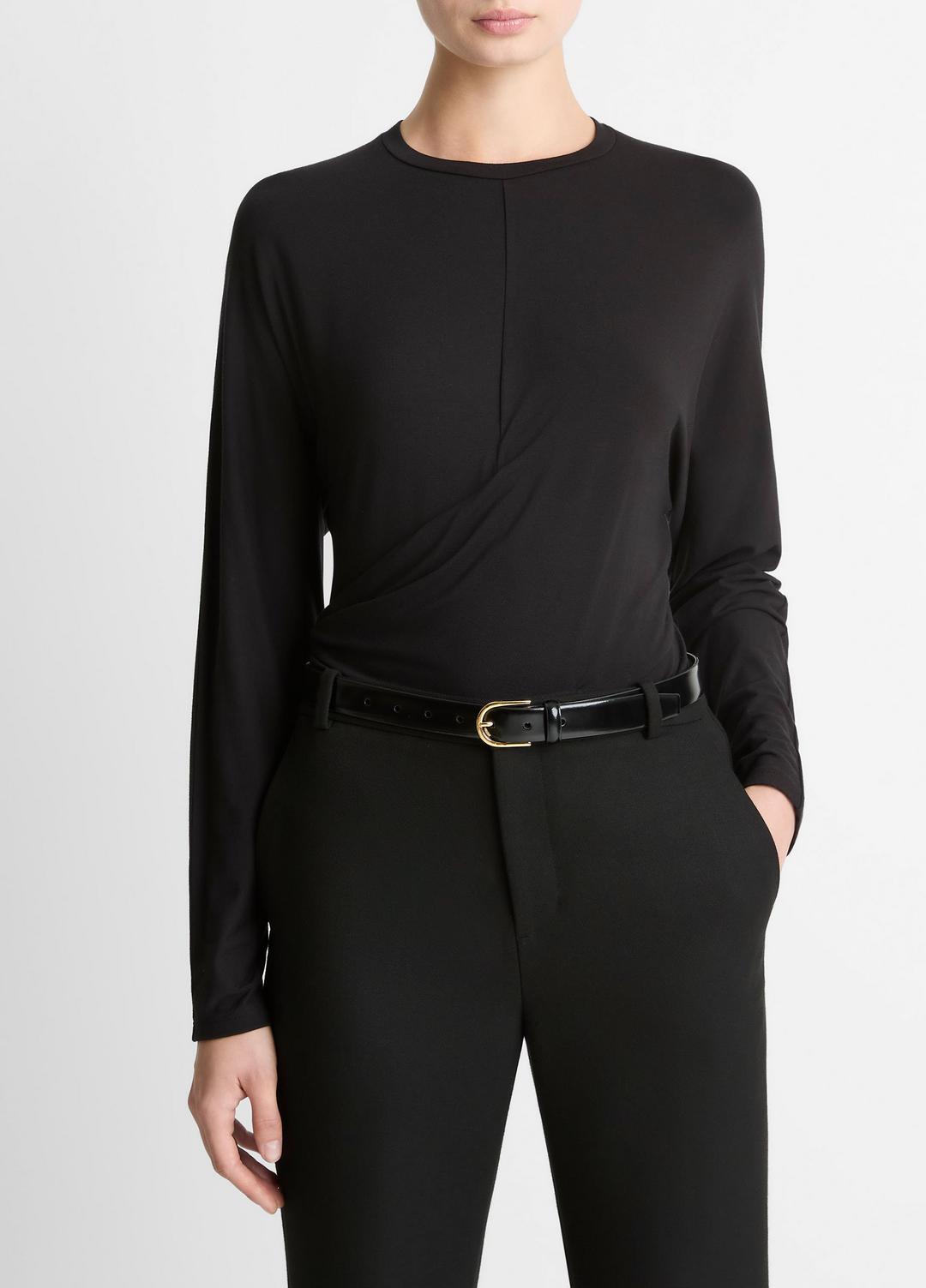 Fixed-Drape Long-Sleeve T-Shirt in Long Sleeve BLACK | VINCE Women