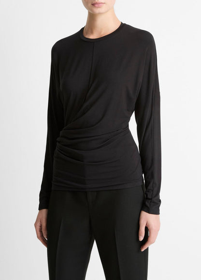 Fixed-Drape Long-Sleeve T-Shirt in Long Sleeve BLACK | VINCE Women