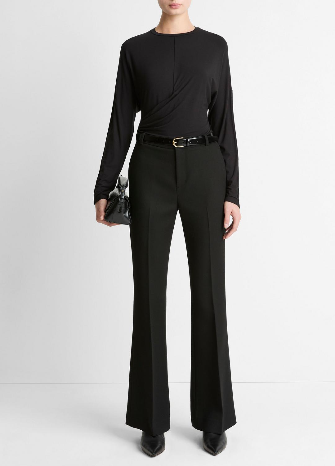 Fixed-Drape Long-Sleeve T-Shirt in Long Sleeve BLACK | VINCE Women