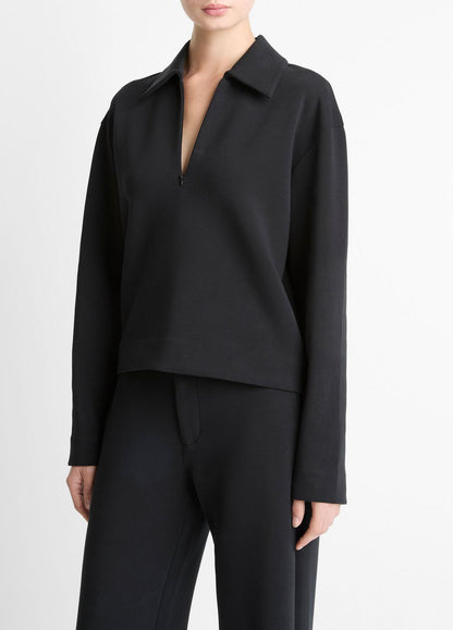 Cotton-Blend Half-Zip Pullover in Long Sleeve BLACK | VINCE Women