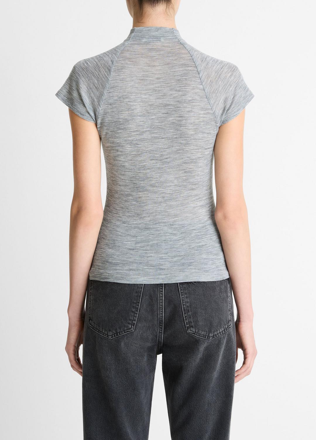 Wool Raglan Cap-Sleeve Mock-Neck Top in Short Sleeve HEATHER THISTLE | VINCE Women