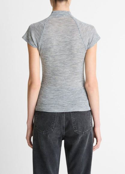 Wool Raglan Cap-Sleeve Mock-Neck Top in Short Sleeve HEATHER THISTLE | VINCE Women