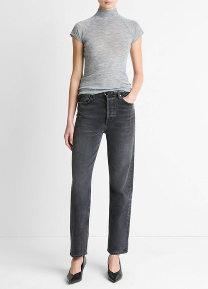 Wool Raglan Cap-Sleeve Mock-Neck Top in Short Sleeve HEATHER THISTLE | VINCE Women