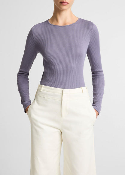 Ribbed Pima Cotton Long-Sleeve T-Shirt in Long Sleeve MAUVE IRIS | VINCE Women