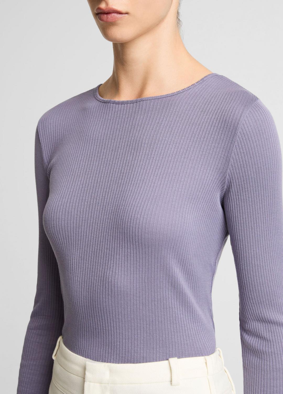 Ribbed Pima Cotton Long-Sleeve T-Shirt in Long Sleeve MAUVE IRIS | VINCE Women