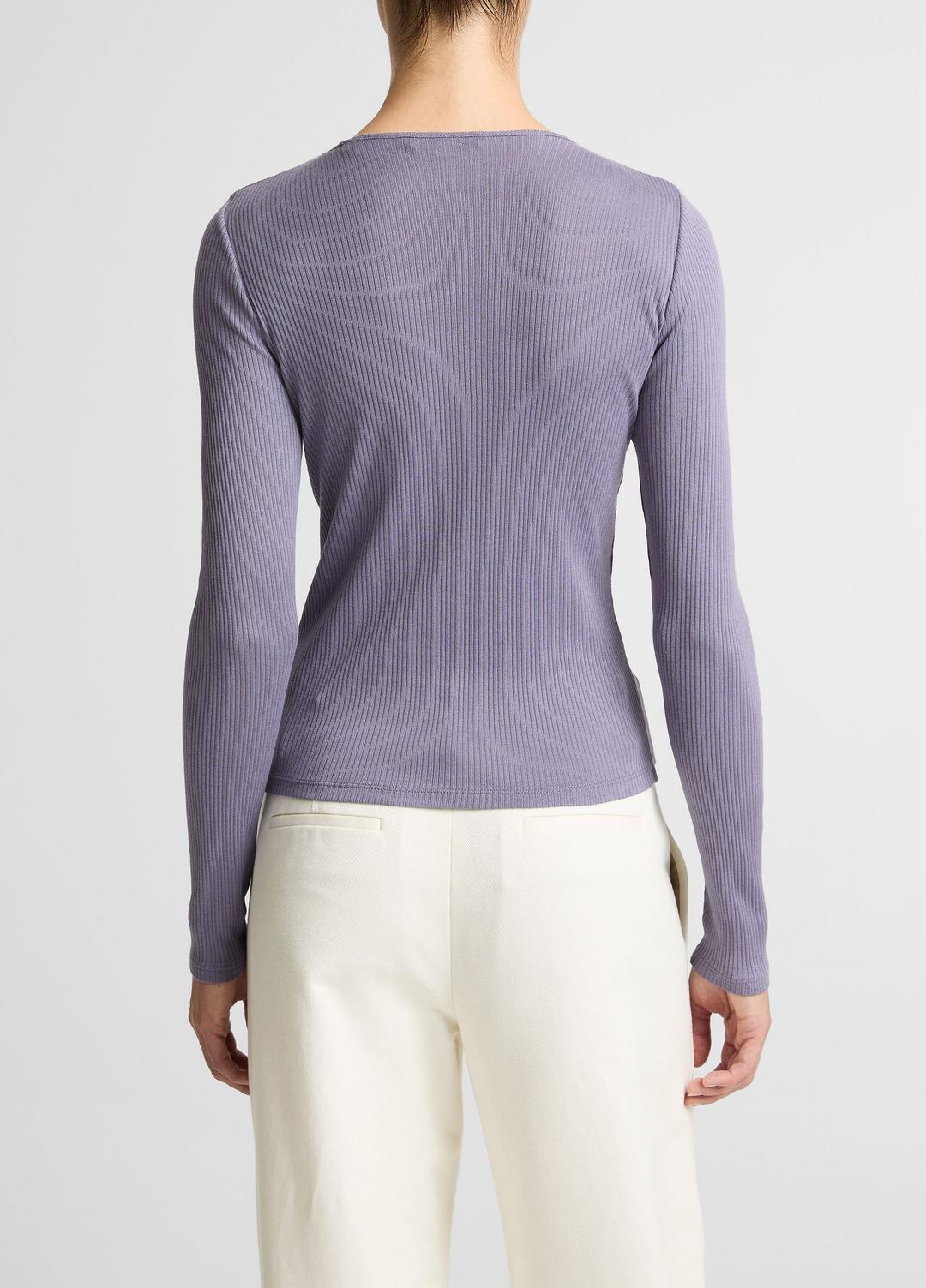 Ribbed Pima Cotton Long-Sleeve T-Shirt in Long Sleeve MAUVE IRIS | VINCE Women