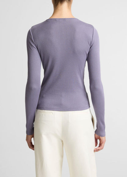 Ribbed Pima Cotton Long-Sleeve T-Shirt in Long Sleeve MAUVE IRIS | VINCE Women