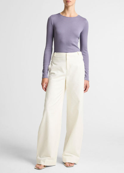 Ribbed Pima Cotton Long-Sleeve T-Shirt in Long Sleeve MAUVE IRIS | VINCE Women