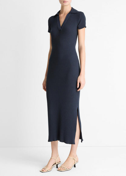 Ribbed Cotton-Blend Polo Dress in Dresses COASTAL BLUE | VINCE Women