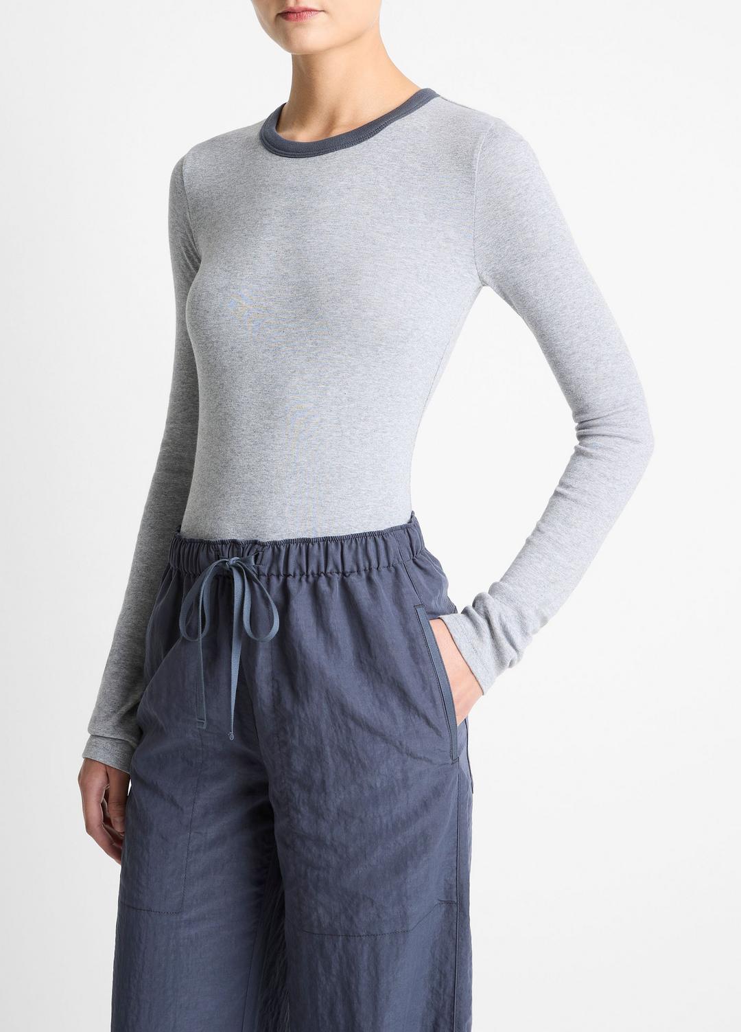 Tipped Heathered Pima Cotton-Blend Long-Sleeve T-Shirt in Long Sleeve HEATHER THISTLE COMBO | VINCE Women