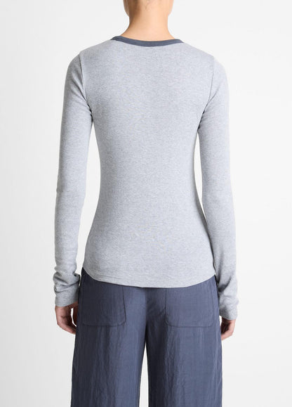 Tipped Heathered Pima Cotton-Blend Long-Sleeve T-Shirt in Long Sleeve HEATHER THISTLE COMBO | VINCE Women