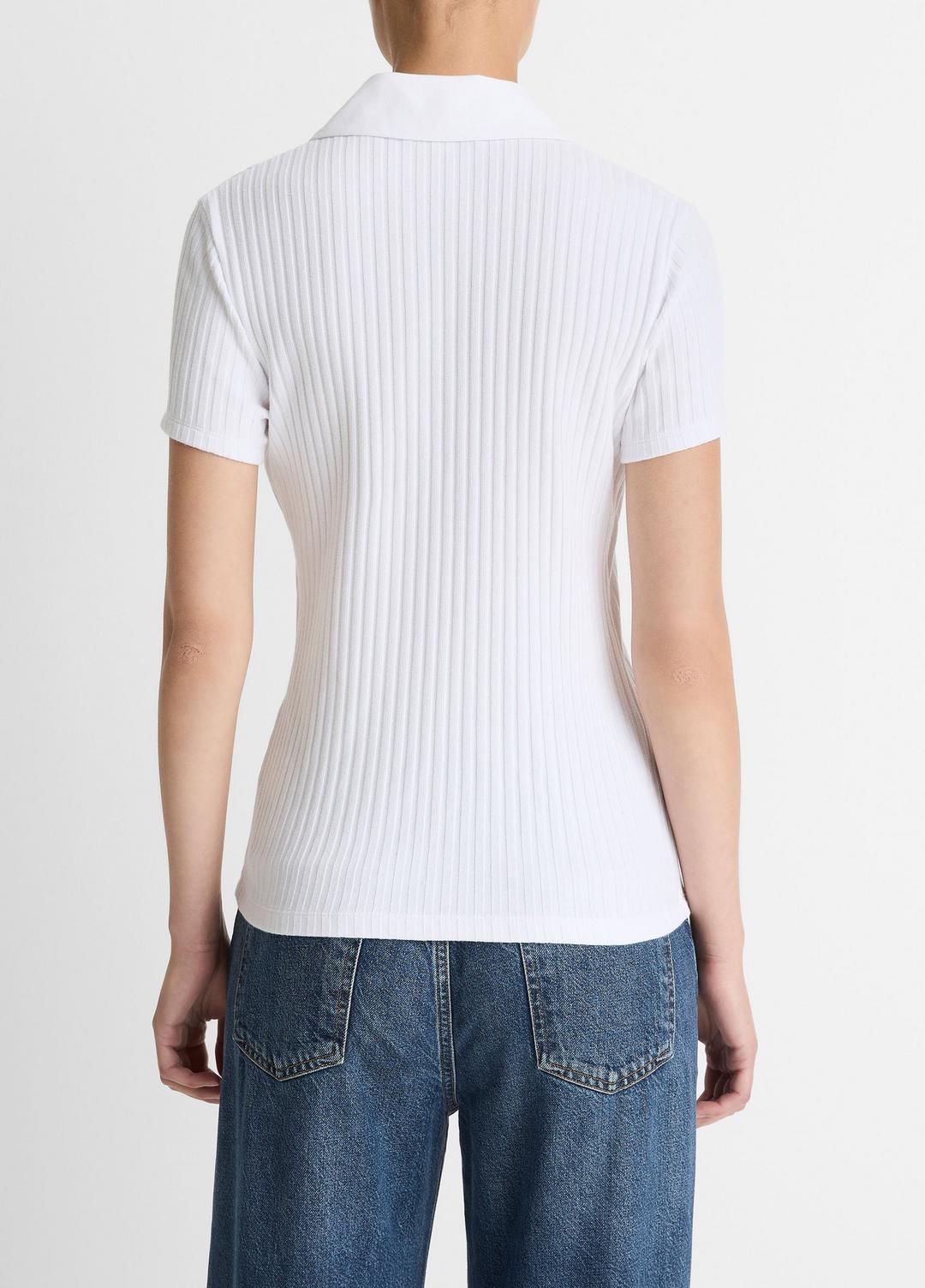 Ribbed Cotton-Blend Polo Shirt in Short Sleeve OPTIC WHITE | VINCE Women