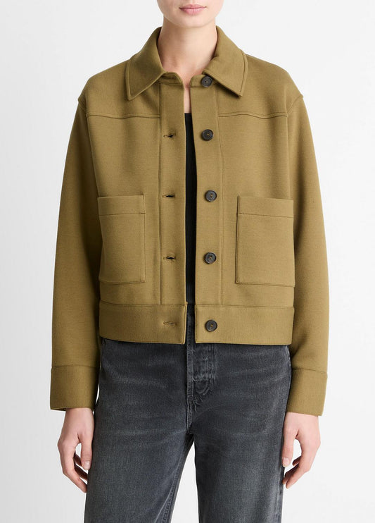 Double-Face Cropped Jacket in Jackets DARK OLIVE STONE | VINCE Women