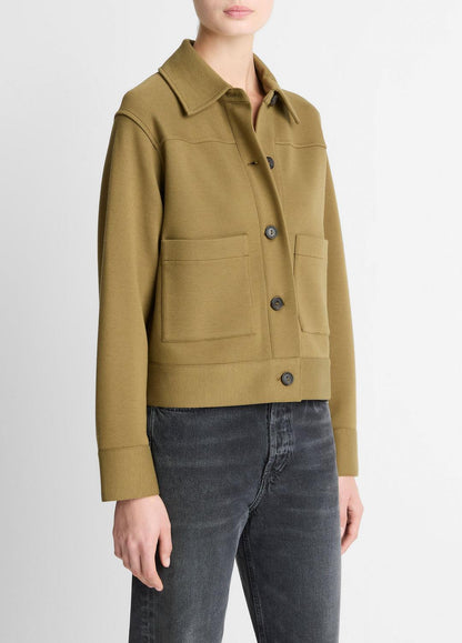 Double-Face Cropped Jacket in Jackets DARK OLIVE STONE | VINCE Women