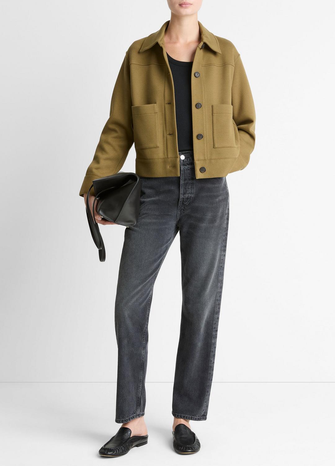 Double-Face Cropped Jacket in Jackets DARK OLIVE STONE | VINCE Women