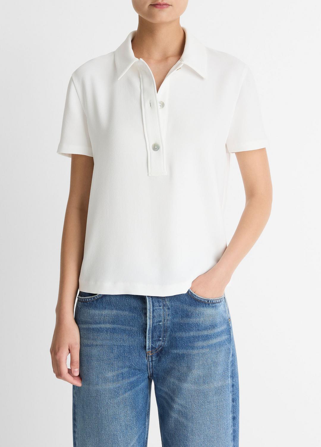 Crepe Polo Shirt in Short Sleeve OFF WHITE | VINCE Women