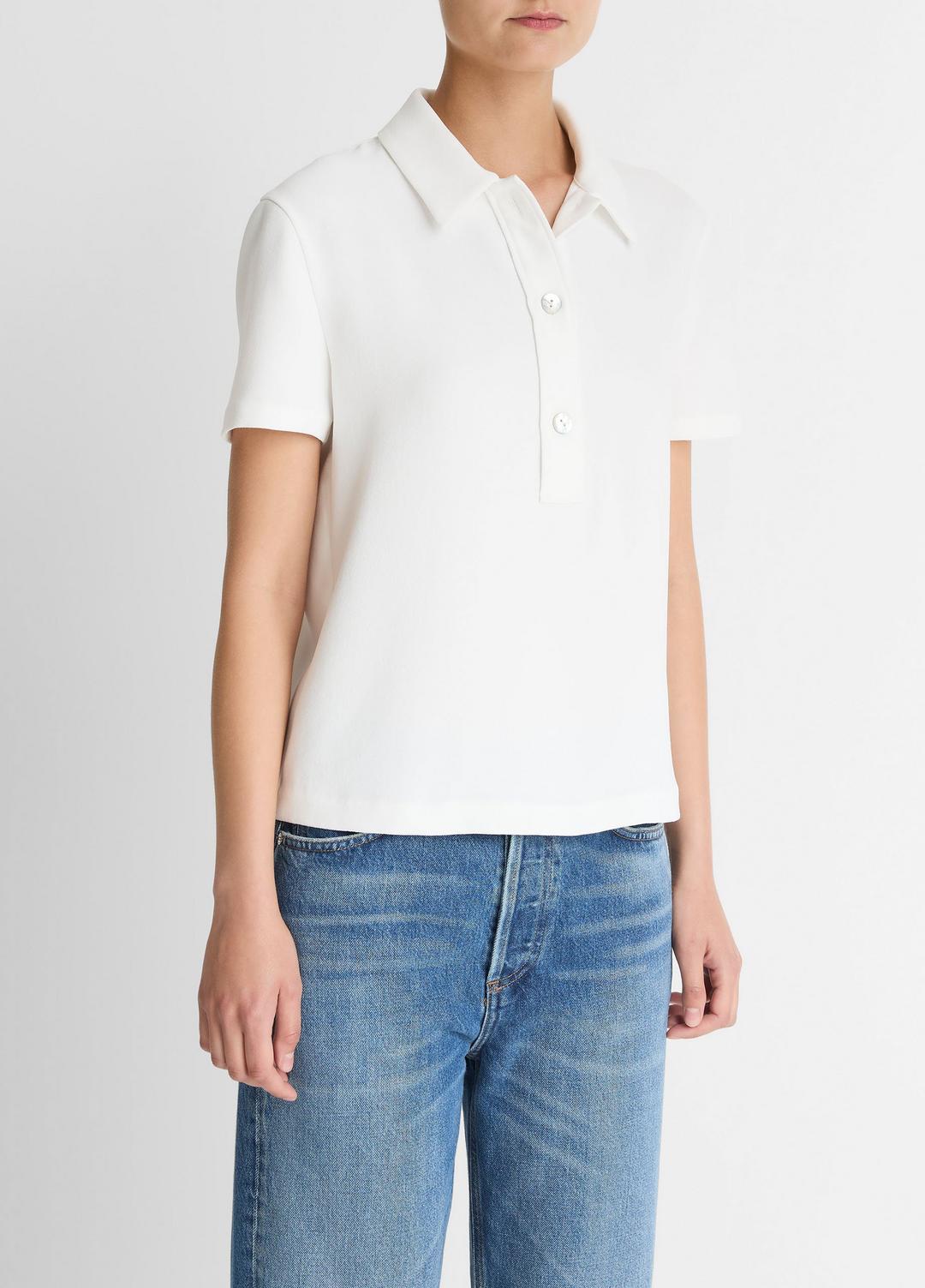 Crepe Polo Shirt in Short Sleeve OFF WHITE | VINCE Women