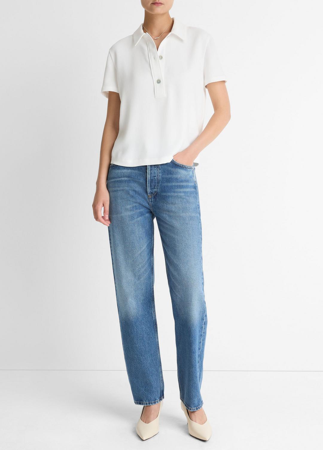 Crepe Polo Shirt in Short Sleeve OFF WHITE | VINCE Women