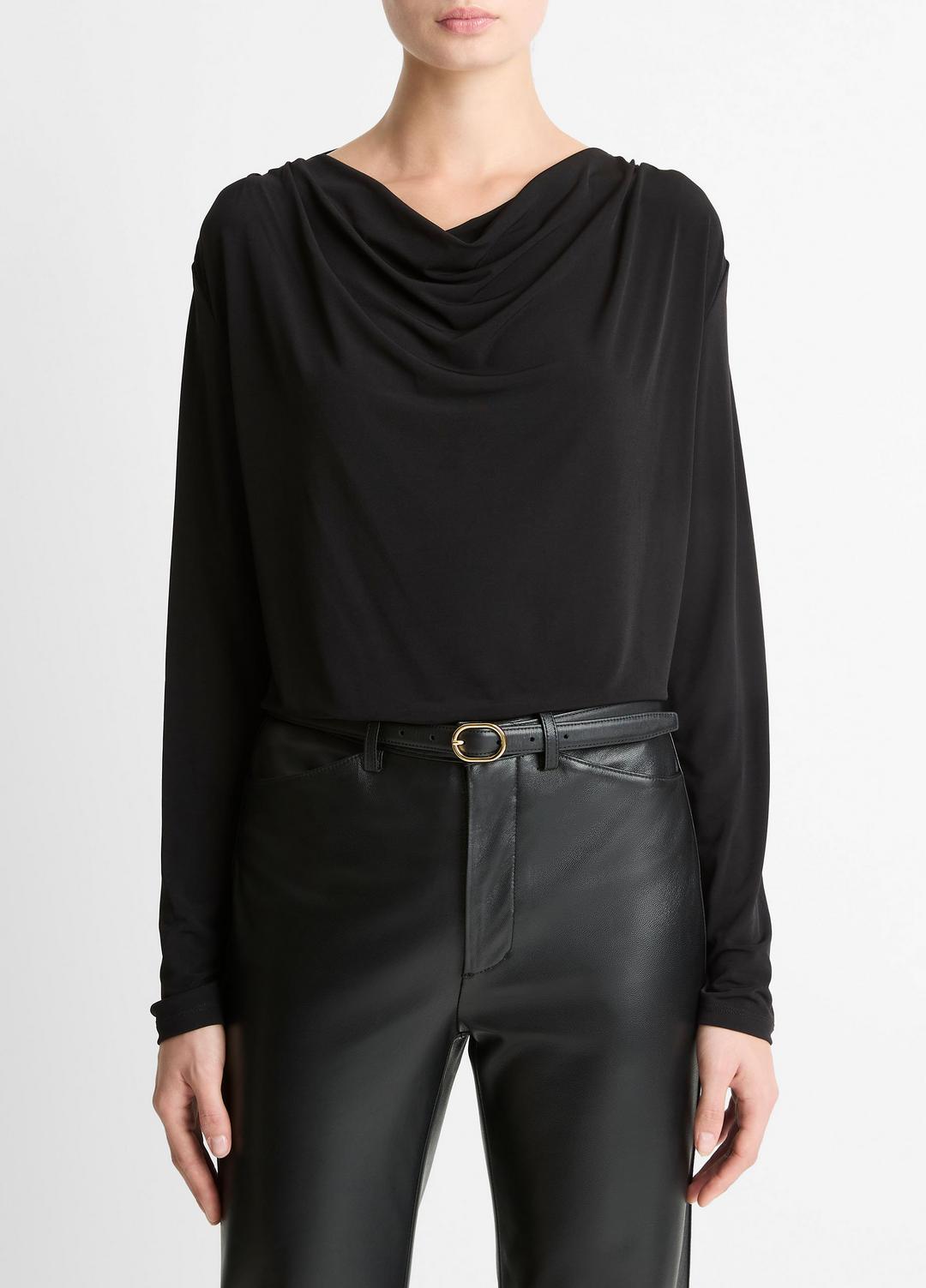 Matte Jersey Cowl-Neck Top in Long Sleeve BLACK | VINCE Women