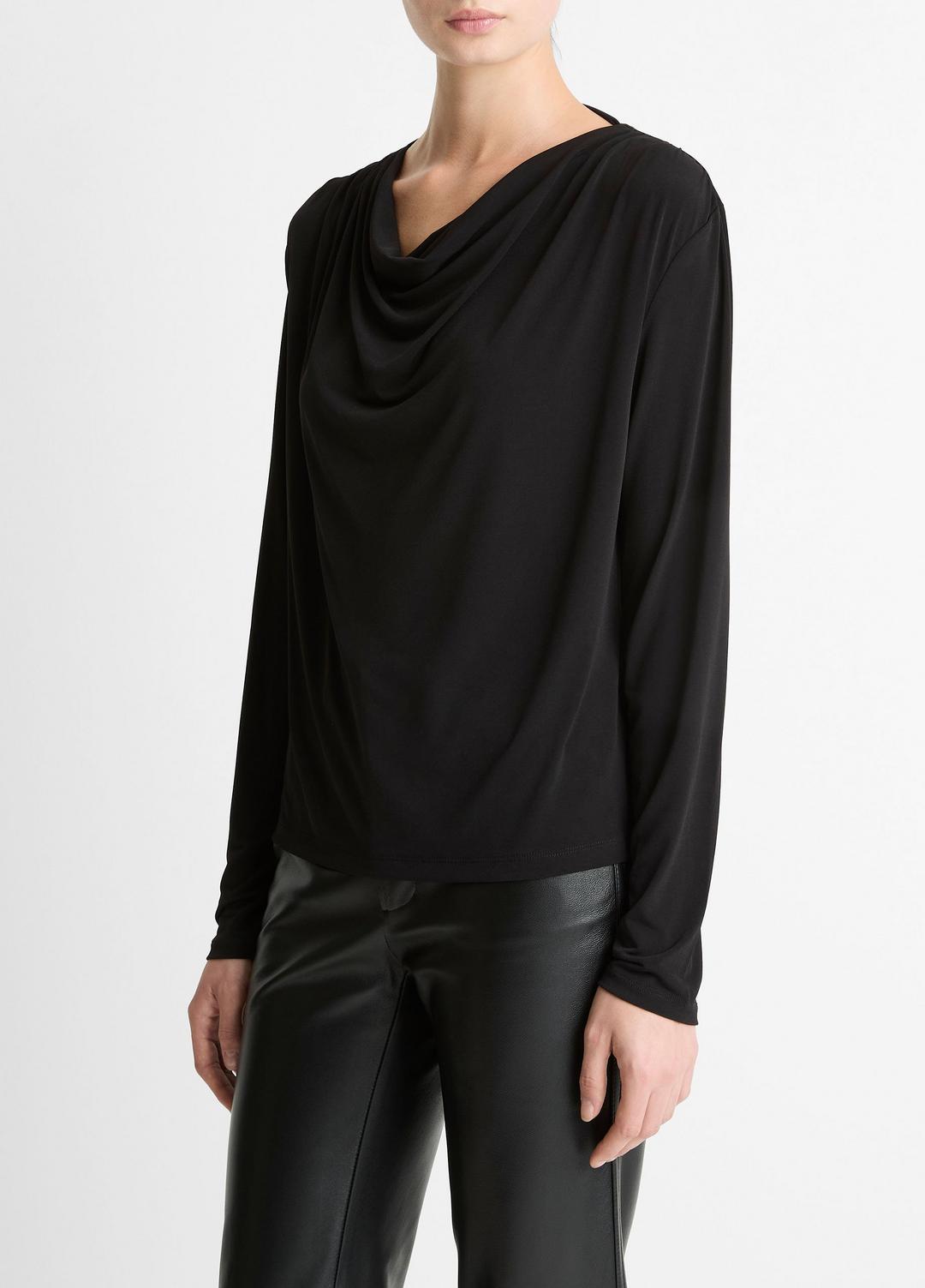 Matte Jersey Cowl-Neck Top in Long Sleeve BLACK | VINCE Women