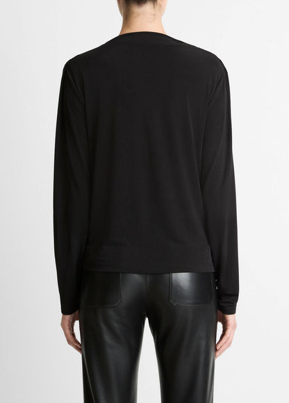 Matte Jersey Cowl-Neck Top in Long Sleeve BLACK | VINCE Women