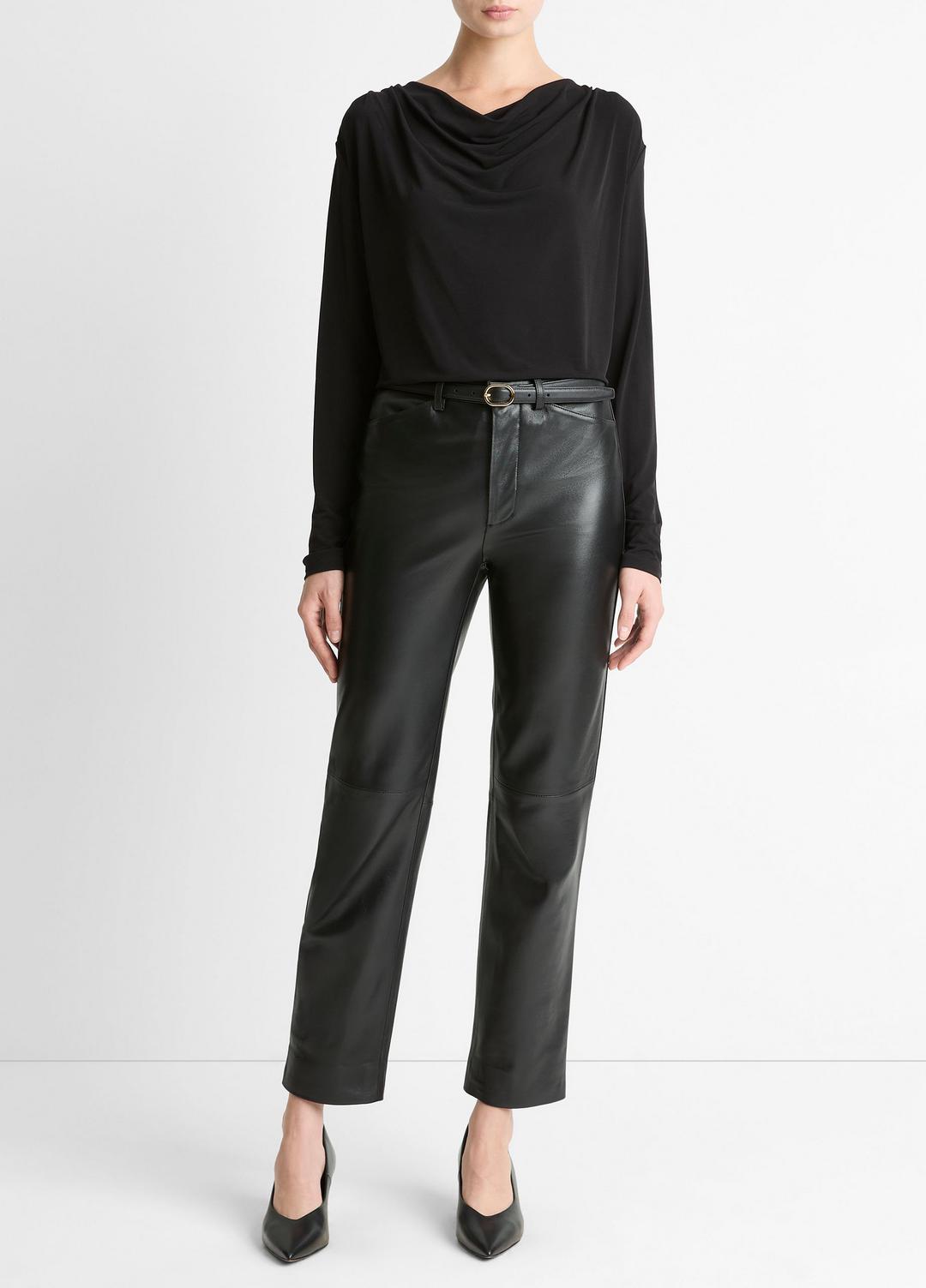Matte Jersey Cowl-Neck Top in Long Sleeve BLACK | VINCE Women