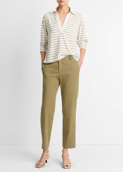 Avery Mid-Rise Italian Stretch-Cotton Chino Pant in Trousers OLIVE STONE | VINCE Women