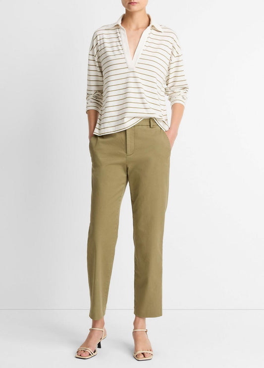Avery Mid-Rise Italian Stretch-Cotton Chino Pant in Trousers OLIVE STONE | VINCE Women