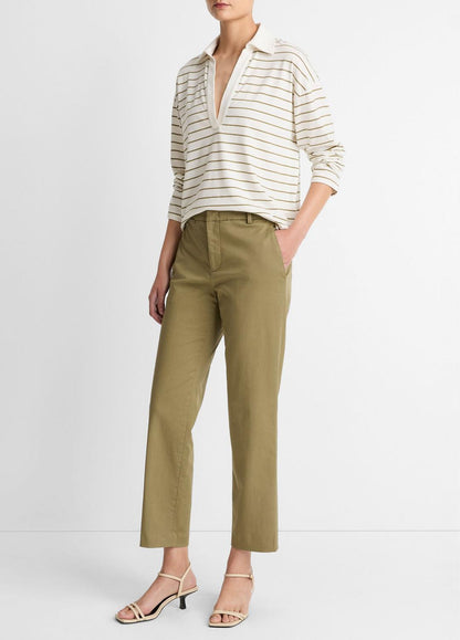 Avery Mid-Rise Italian Stretch-Cotton Chino Pant in Trousers OLIVE STONE | VINCE Women