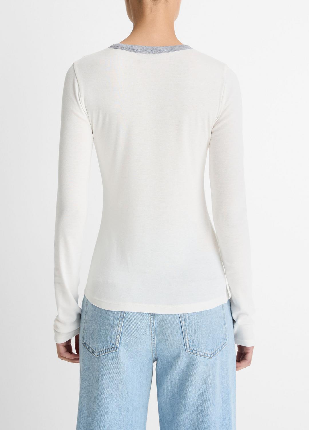 Tipped Heathered Pima Cotton-Blend Long-Sleeve T-Shirt in Long Sleeve OFF WHITE COMBO | VINCE Women