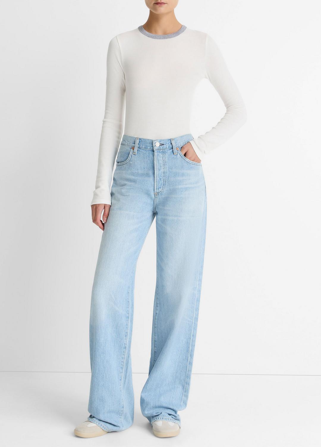Tipped Heathered Pima Cotton-Blend Long-Sleeve T-Shirt in Long Sleeve OFF WHITE COMBO | VINCE Women