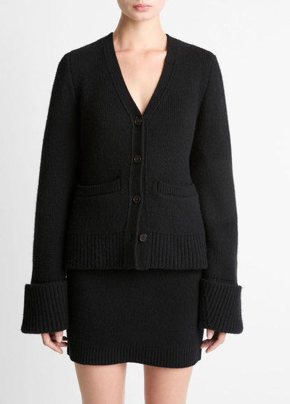 Double-Face Wool & Cashmere-Blend Cardigan in Cardigans BLACK | VINCE Women