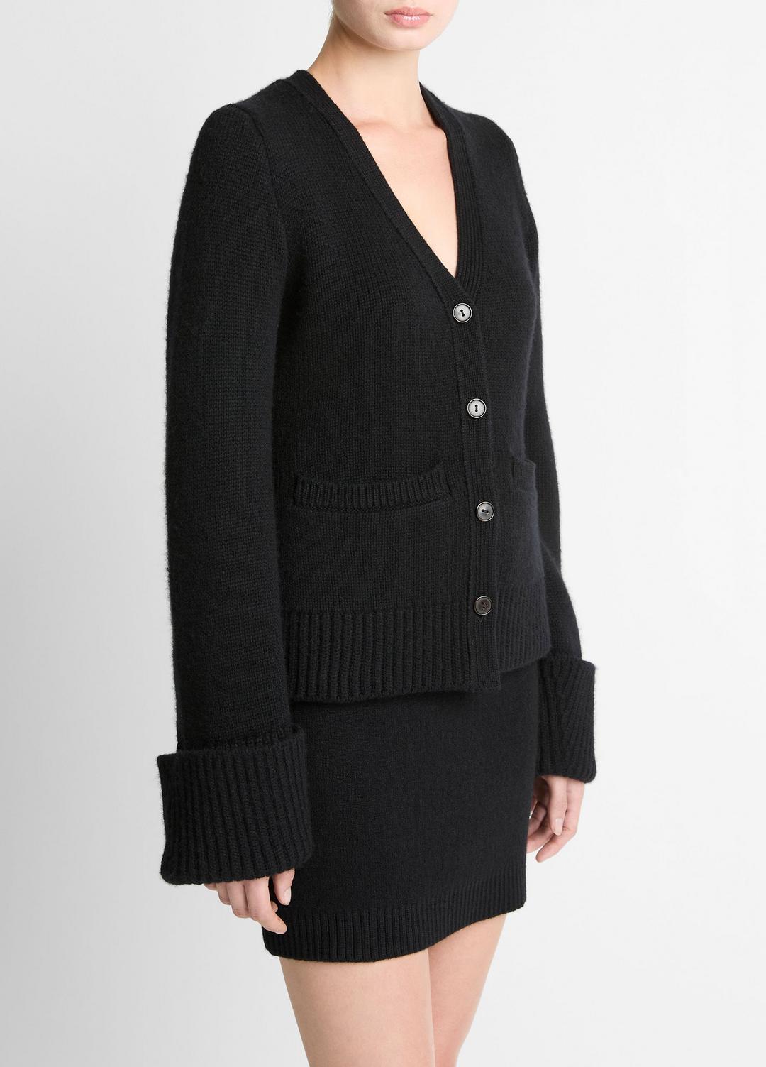 Double-Face Wool & Cashmere-Blend Cardigan in Cardigans BLACK | VINCE Women