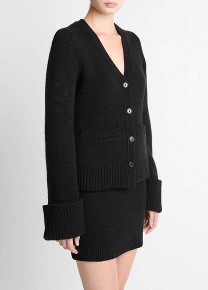 Double-Face Wool & Cashmere-Blend Cardigan in Cardigans BLACK | VINCE Women