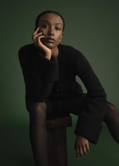 Double-Face Wool & Cashmere-Blend Cardigan in Cardigans BLACK | VINCE Women