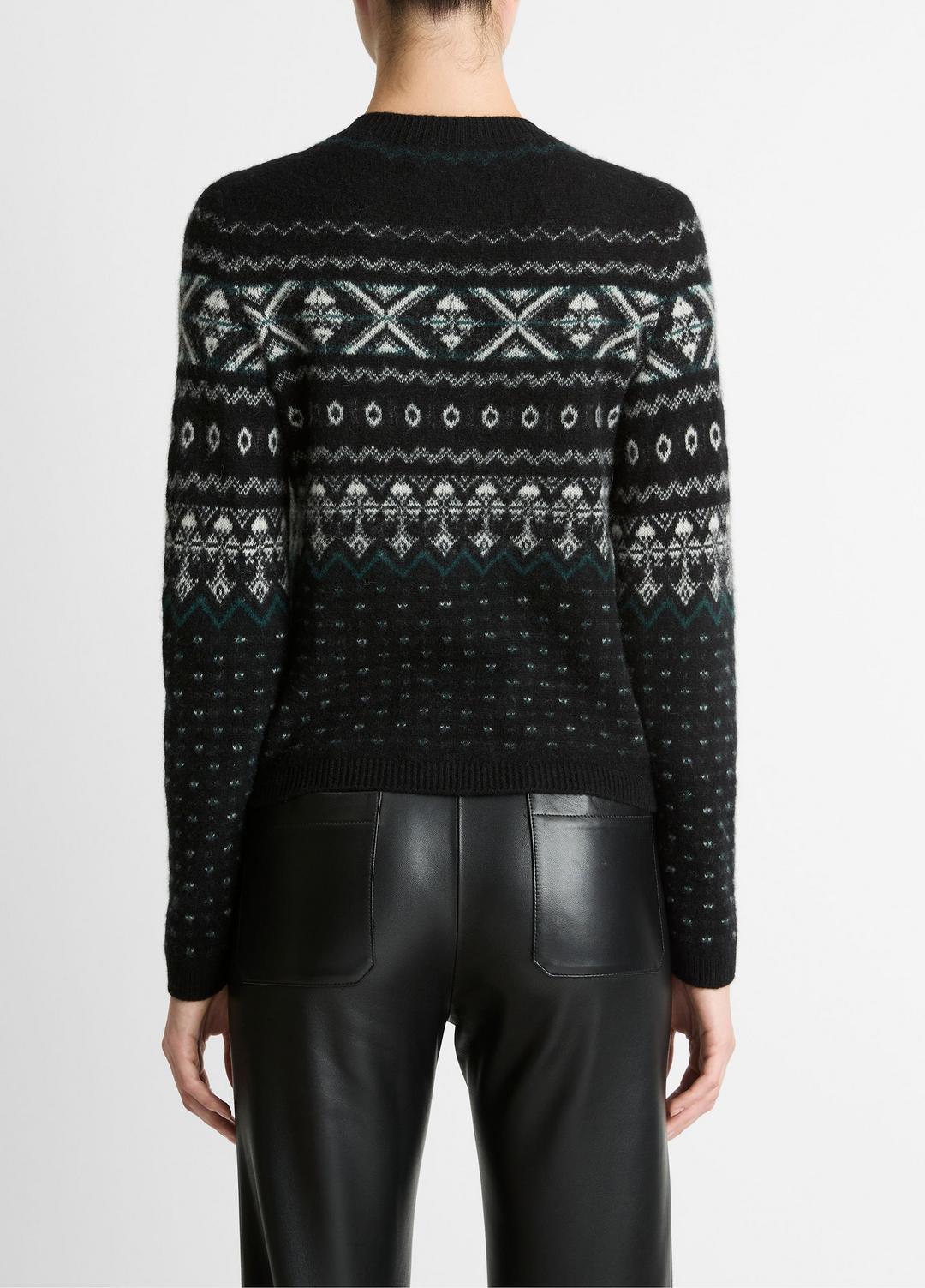 Fair Isle Plush Cashmere Sweater in Crew Neck BLACK/WHITE COMBO | VINCE Women
