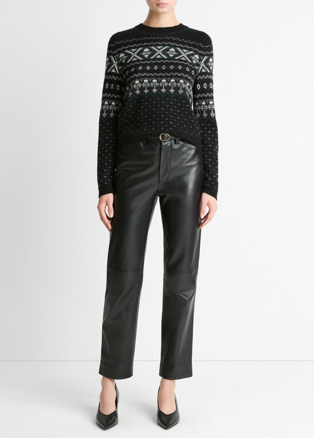 Fair Isle Plush Cashmere Sweater in Crew Neck BLACK/WHITE COMBO | VINCE Women