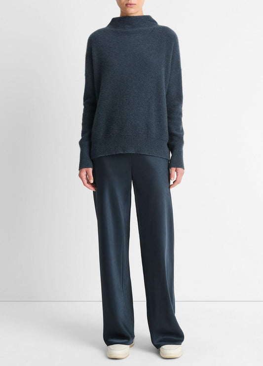 Plush Cashmere Funnel-Neck Sweater in Turtleneck HEATHER TIDE STONE | VINCE Women