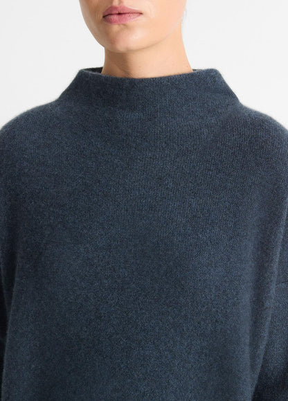 Plush Cashmere Funnel-Neck Sweater in Turtleneck HEATHER TIDE STONE | VINCE Women