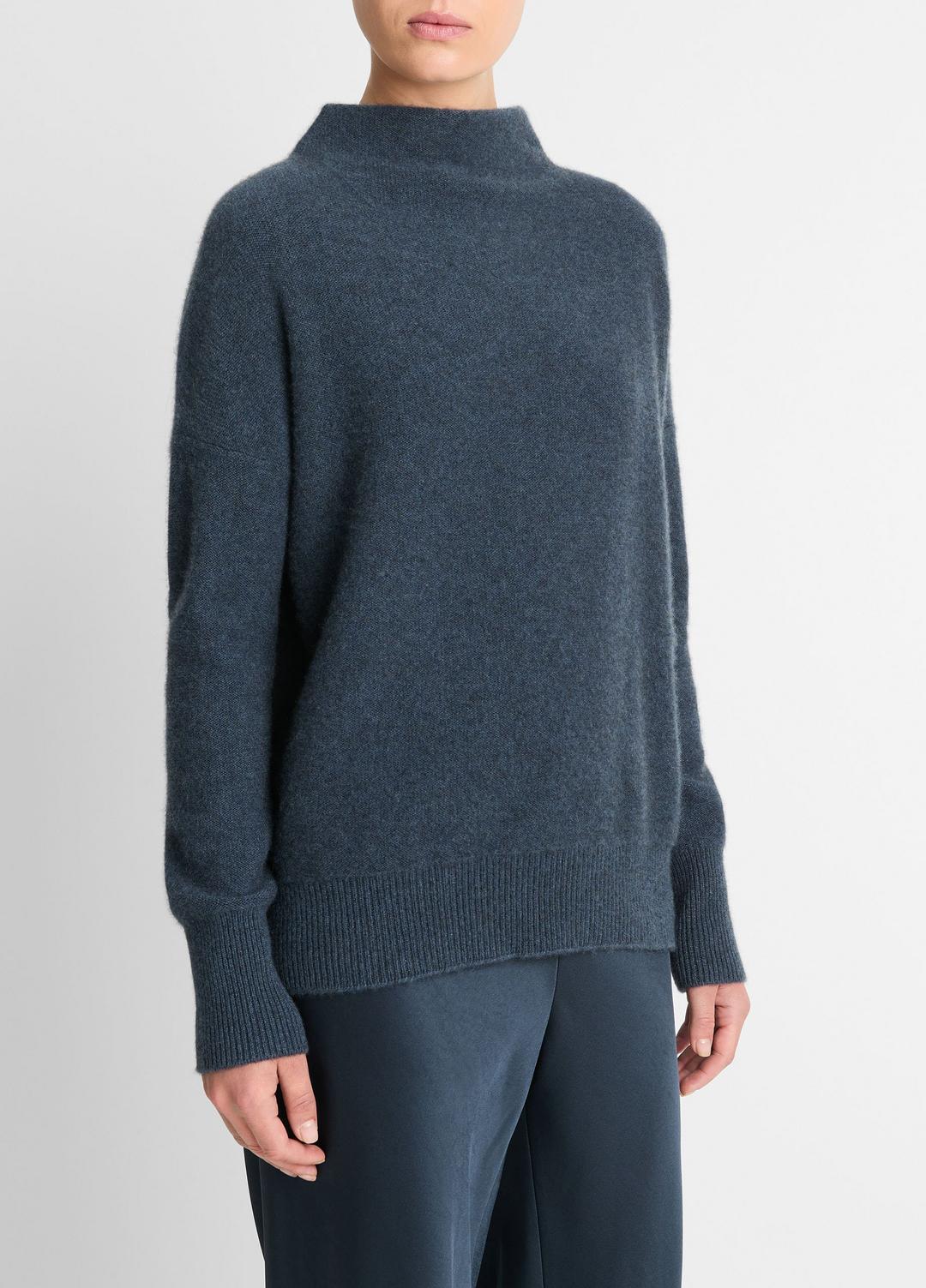 Plush Cashmere Funnel-Neck Sweater in Turtleneck HEATHER TIDE STONE | VINCE Women