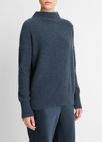 Plush Cashmere Funnel-Neck Sweater in Turtleneck HEATHER TIDE STONE | VINCE Women